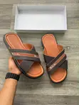 Loro Piana Brown Piana Leather Slides - 1