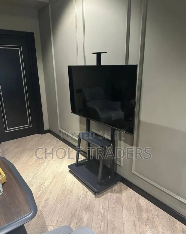 Movable Metal TV Stand (Up to 90") with Dual Shelf - 1