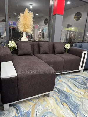 L-Shape Sofa - Chocolate & White, Brand New