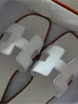 Hermes Leather Flat Sandals - White - 2