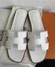 Hermes Leather Flat Sandals - White - 3