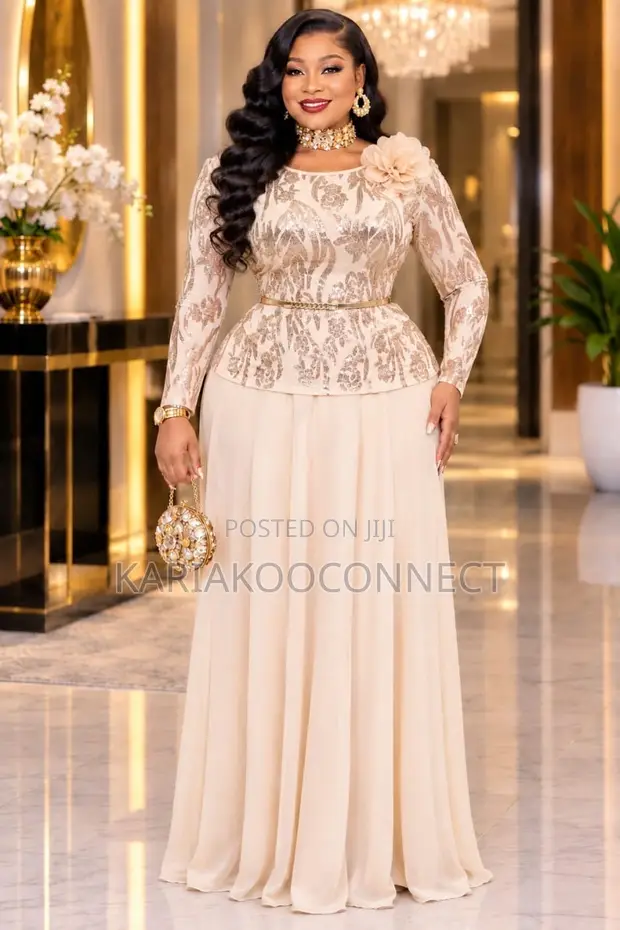 Sequin Lace Peplum Evening Gown - 1