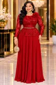 Sequin Lace Peplum Evening Gown - 2