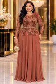 Sequin Lace Peplum Evening Gown - 3
