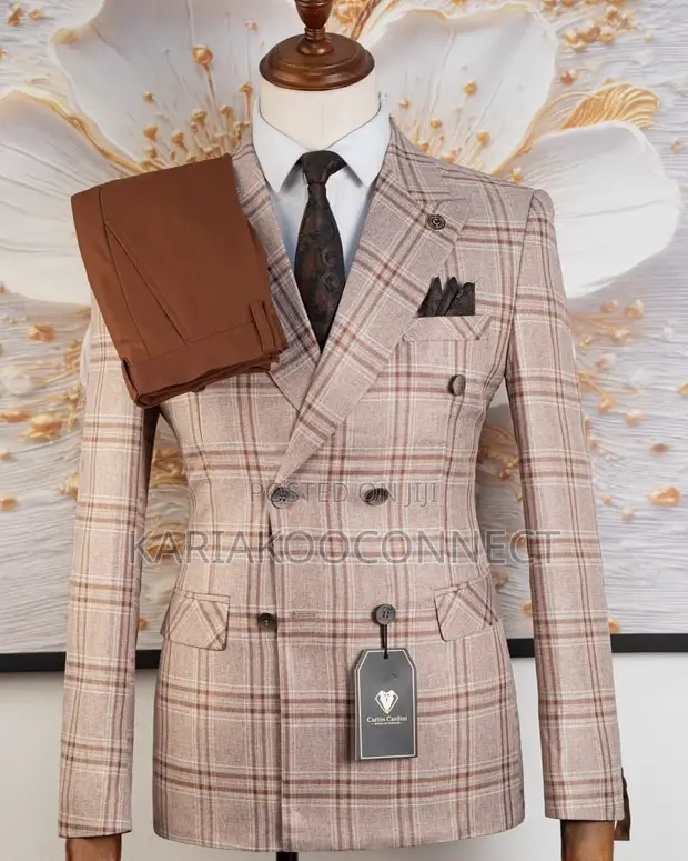 Double-Breasted Check Blazer Suit - From Turkey - 1