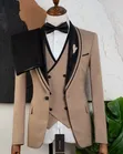 Tuxedo ya Premium Beige & Nyeusi ya Vipande 3 na Lapel ya Shawl - 4