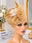 Red Floral Fascinator Hat with Veil - 3