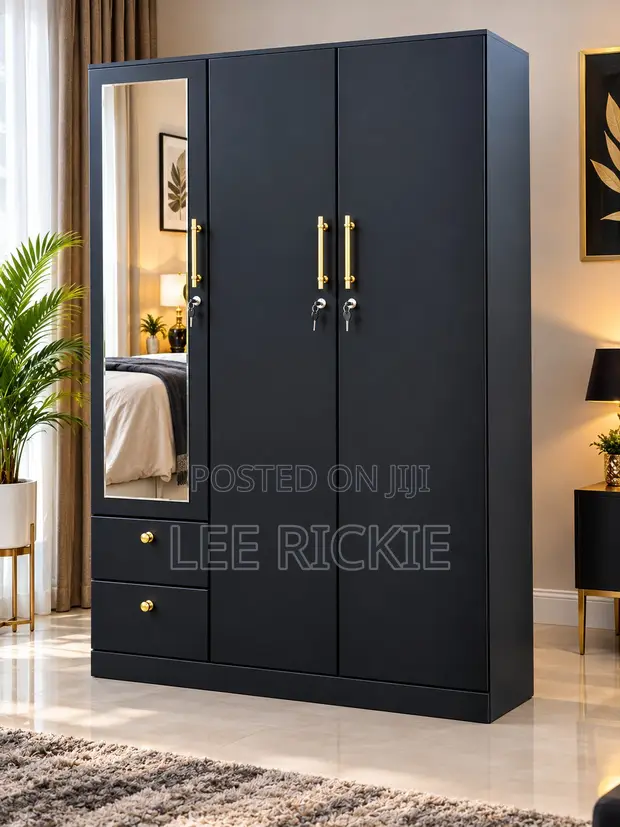 Modern 3-Door Bedroom Wardrobe with Mirror & Drawers - 1