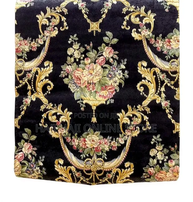 3D Wallpaper - Black with Gold Baroque Scrollwork - 1