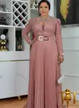 Mauve Sparkle Pleated Gown - 3