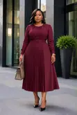 Gauni la Midi la Caramel Lenye Mikanda na Mikunjo - 2