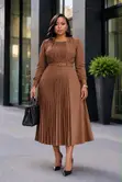 Gauni la Midi la Caramel Lenye Mikanda na Mikunjo - 4