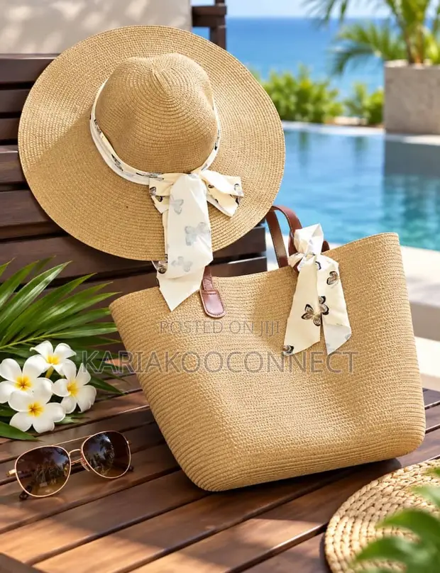 Lavender Straw Sun Hat Tote Set - 1