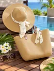 Lavender Straw Sun Hat Tote Set - 1