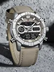 Ming Hex Matte Black Digital-Analog Leather Strap Wristwatch - 2