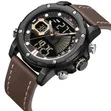 Ming Hex Matte Black Digital-Analog Leather Strap Wristwatch - 3