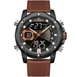Ming Hex Matte Black Digital-Analog Leather Strap Wristwatch - 5