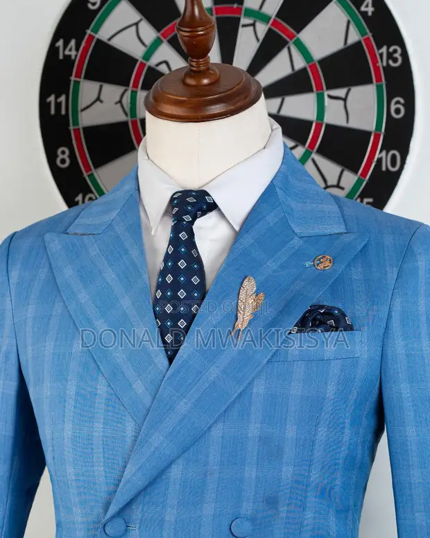 Suti ya Romaster Double Breasted - Sky Blue Check - 1