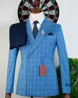 Suti ya Romaster Double Breasted - Sky Blue Check - 2