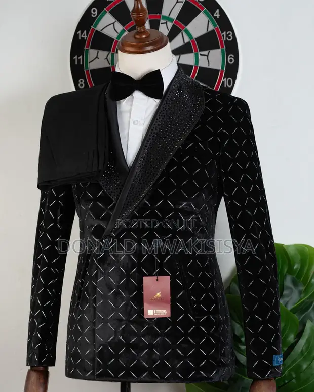 Suti ya Romaster Velvet Tuxedo - Nyeusi Shiny Diamond - 1