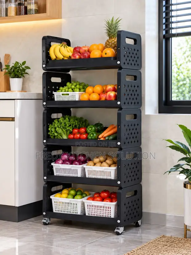 5-Tier Rolling Storage Rack - White/Black - 1