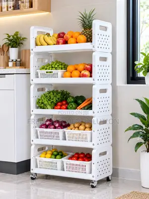 5-Tier Rolling Storage Rack - White/Black