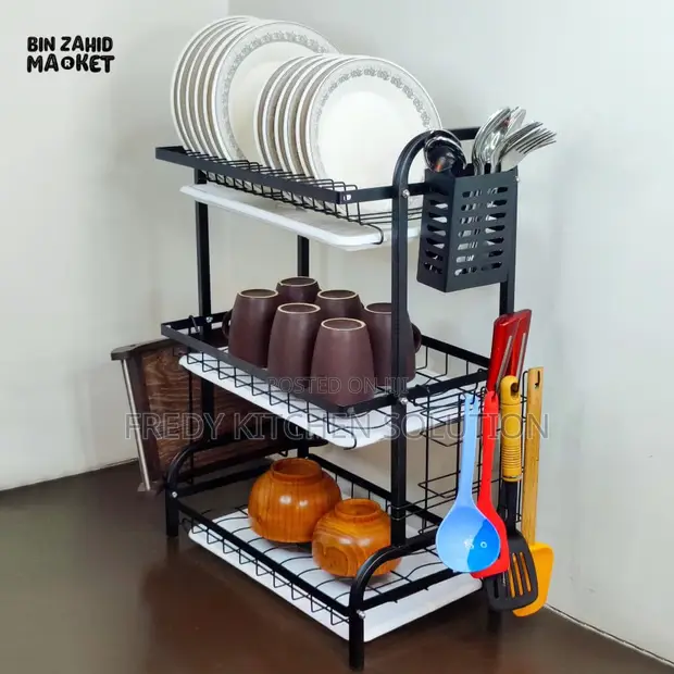 3-Tier Dish Drying Rack - Black - 1