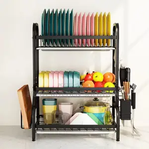 Rafu ya Vyakula vya Kupangilia Vyombo vya 3-Tier - Nyeusi