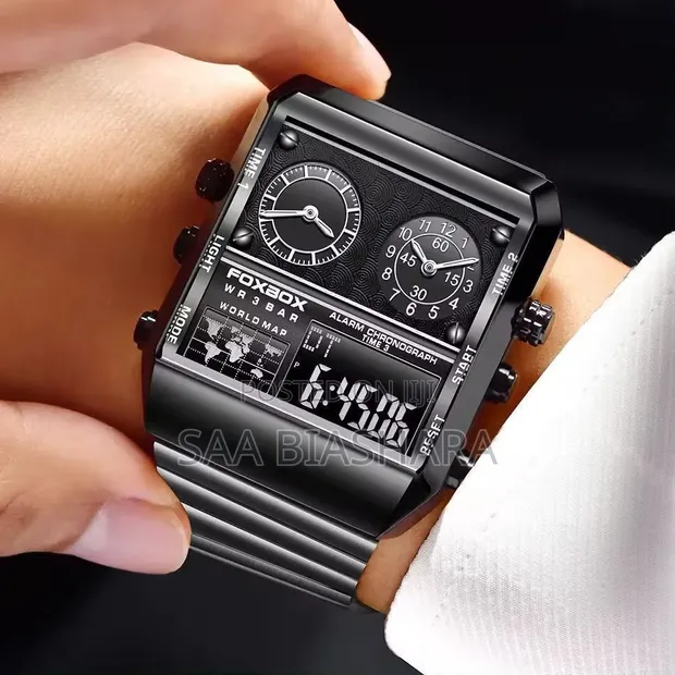 Foxbox Dualtime Watch Stainless Steel Black - 1