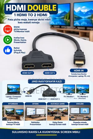Kebo ya HDMI Splitter 1-Male kwenda 2-Female
