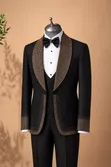 Tuxedo ya Kifahari ya Dhahabu-Rhinestone Shawl Lapel - 2