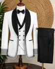 Mario Casas White and Black Beaded Shawl Lapel 3-Piece Suit - 1