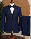 Mario Casas White and Black Beaded Shawl Lapel 3-Piece Suit - 3
