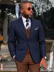 Suti ya Carlos Cardini Iliyochungwa Nyeusi na Vest na Suruali ya Brown - 1