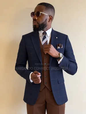 Suti ya Carlos Cardini Iliyochungwa Nyeusi na Vest na Suruali ya Brown