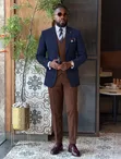 Suti ya Carlos Cardini Iliyochungwa Nyeusi na Vest na Suruali ya Brown - 3
