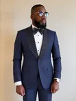 Marco Lorenzo Navy Blue Beaded Shawl Lapel 2-Piece Suit - 2