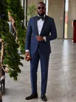 Marco Lorenzo Navy Blue Beaded Shawl Lapel 2-Piece Suit - 4