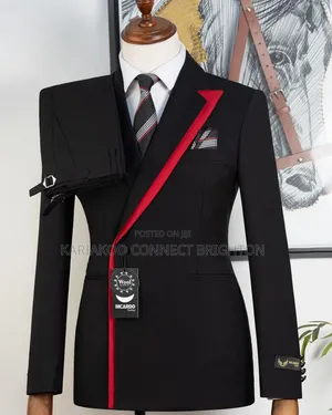 Suti ya Vipande 2 Nyeusi na Nyekundu yenye Kifunga Kifua