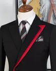 Black and Red Trim Asymmetric 2-Piece Suit with Tie - 2