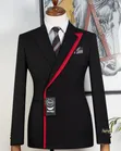 Black and Red Trim Asymmetric 2-Piece Suit with Tie - 3