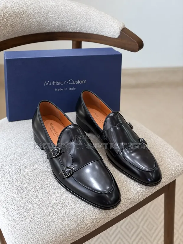 Viatu vya Jaguar vya Ngozi vya Double-Monk Strap Nyeusi - 1