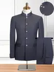 Suti ya Navy yenye Kola ya Mandarin na Muundo wa Lattice - 1