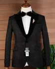 PERINO Black Jacquard Velvet Shawl Lapel 3-Piece Suit - 2
