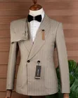 Mario Casas Beige Striped Double-Breasted 2-Piece Suit - 1