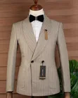 Mario Casas Beige Striped Double-Breasted 2-Piece Suit - 2