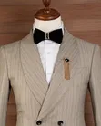 Mario Casas Beige Striped Double-Breasted 2-Piece Suit - 3