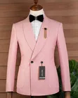 Mario Casas Suti ya Pink yenye Michirizi na Kola ya Shawl - 2