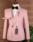 Mario Casas Suti ya Pink yenye Michirizi na Kola ya Shawl - 3