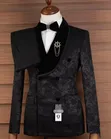 Suti Nyeusi ya Jacquard Velvet ya Vipande Viwili ya Double-Breasted - 1